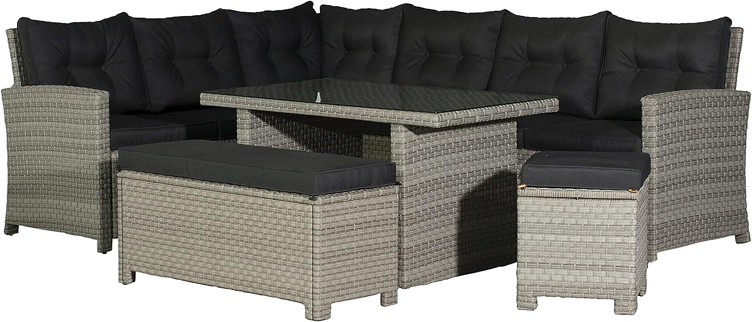 Backyard Furniture Barcelona Luxury 10 Seater Casual Dining Rattan Garden Set with Cushions, Grey, 191 x 177 x 87 cm