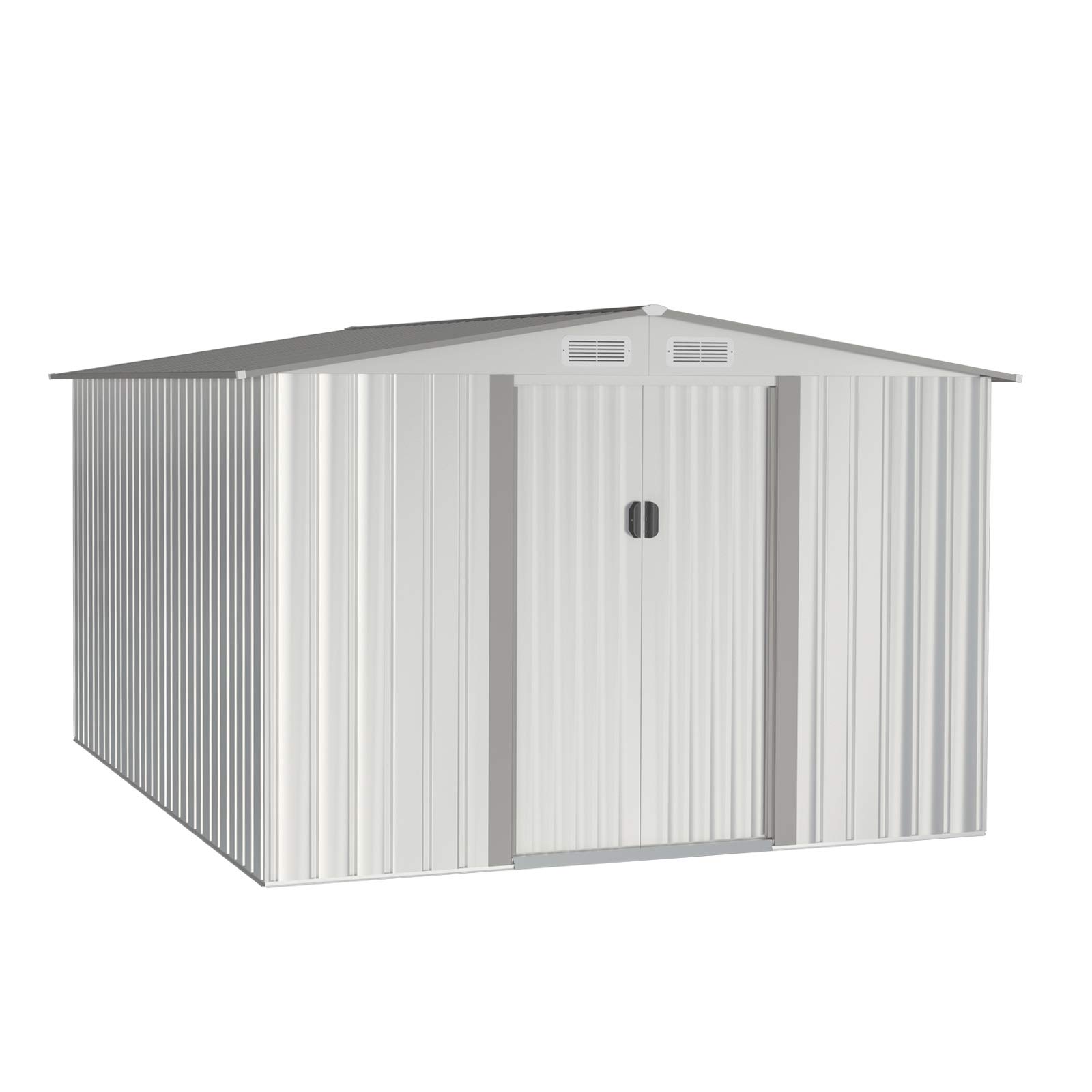 【Storage Shed】8X10FT Outdoor Metal Storage Shed w/Floor Frame, Steel Garden Shed, Tool Storage Shed