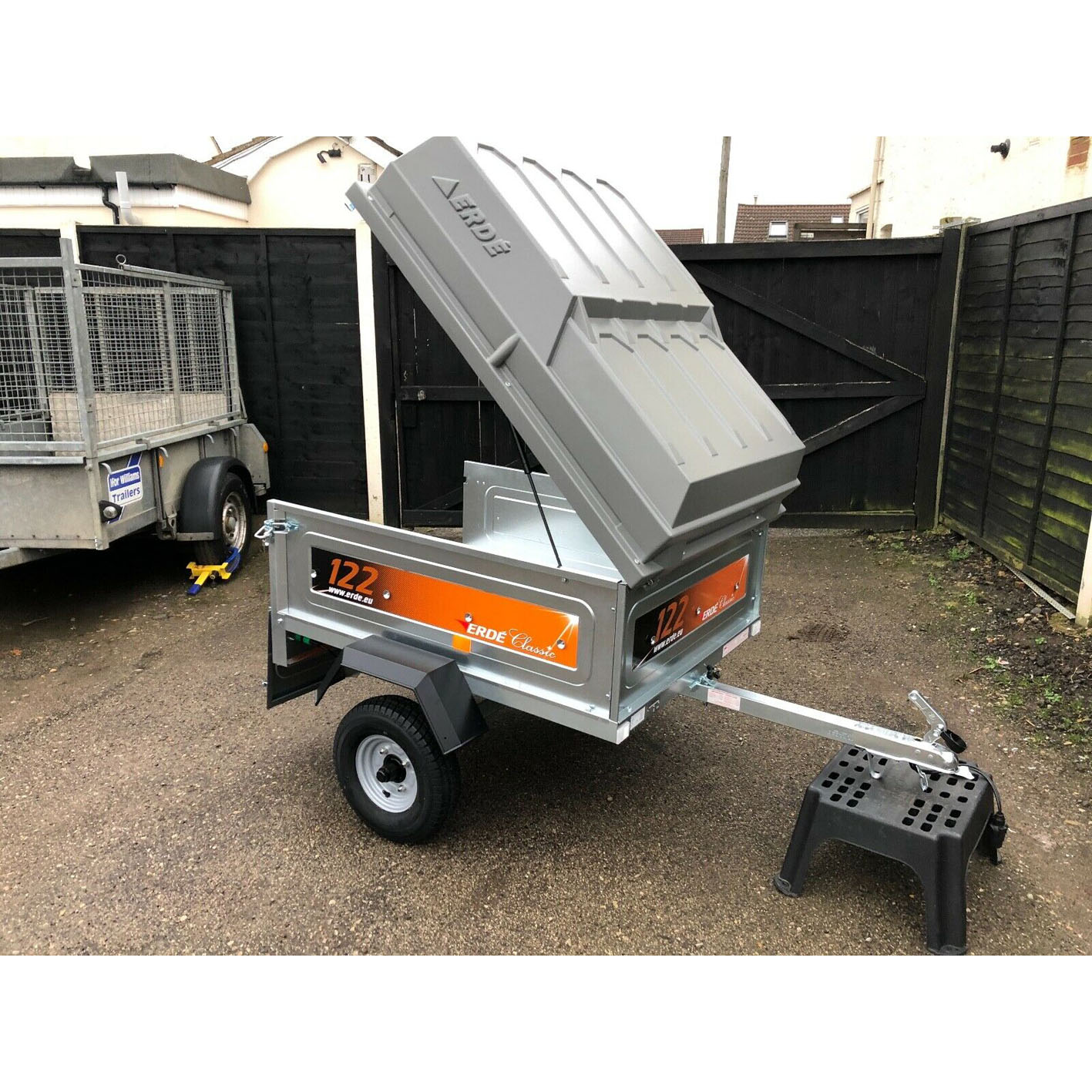 Newly assembled Erde 122 box car camper trailer with lockable ABS hard top