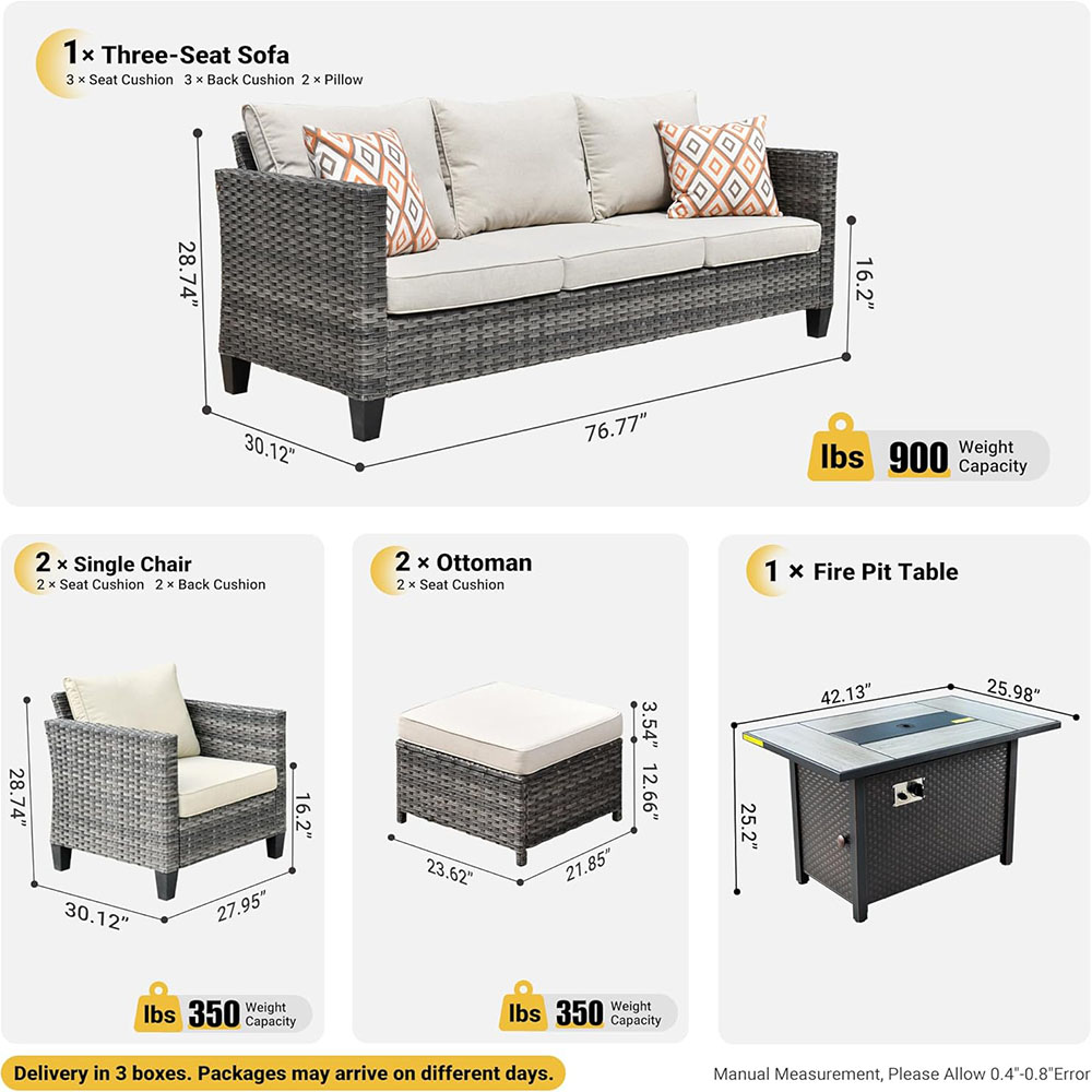 ovios Patio Furniture Set, Outdoor Wicker Rattan Sofa Couch with Chairs