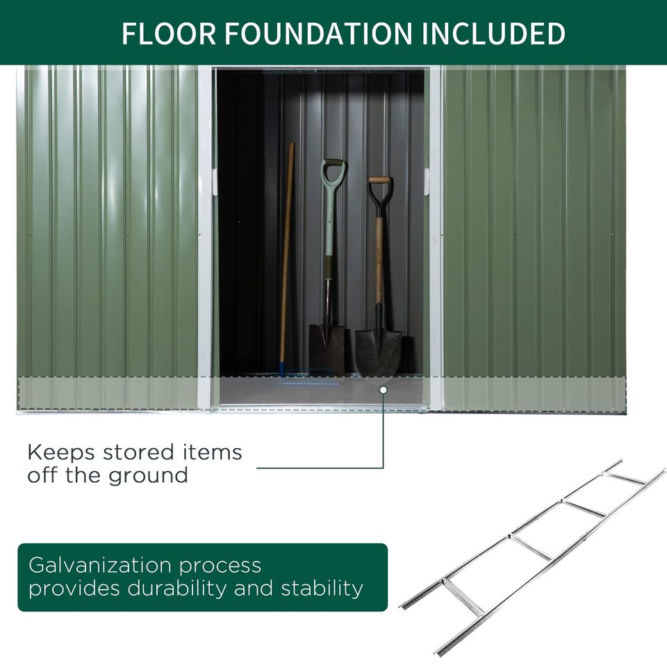 【Storage Shed】9' x 4' Corrugated metal storage shed outside equipment kit, light green