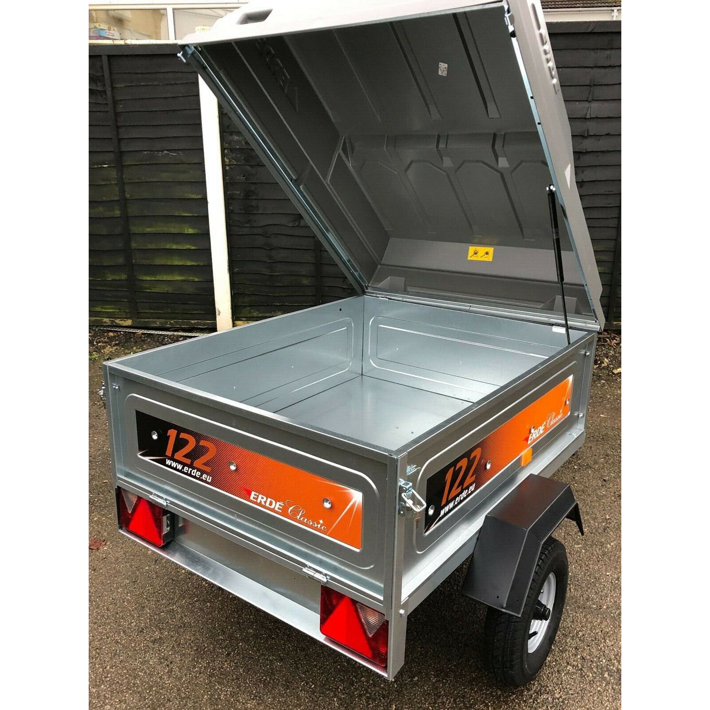 Newly assembled Erde 122 box car camper trailer with lockable ABS hard top