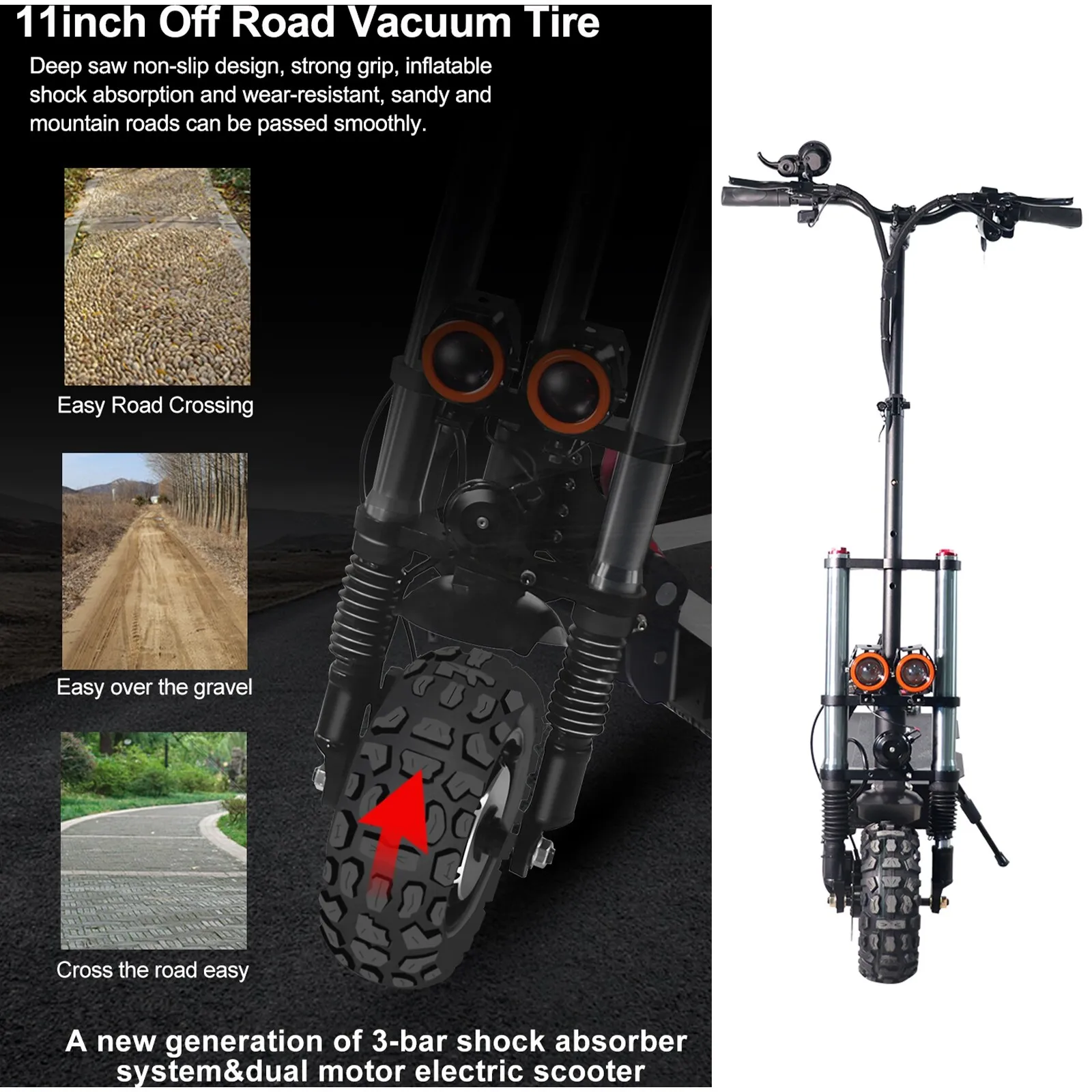 5600w Electric Scooter 60v Adult Dual Motor Fast Speed 11inch Off Road Tires