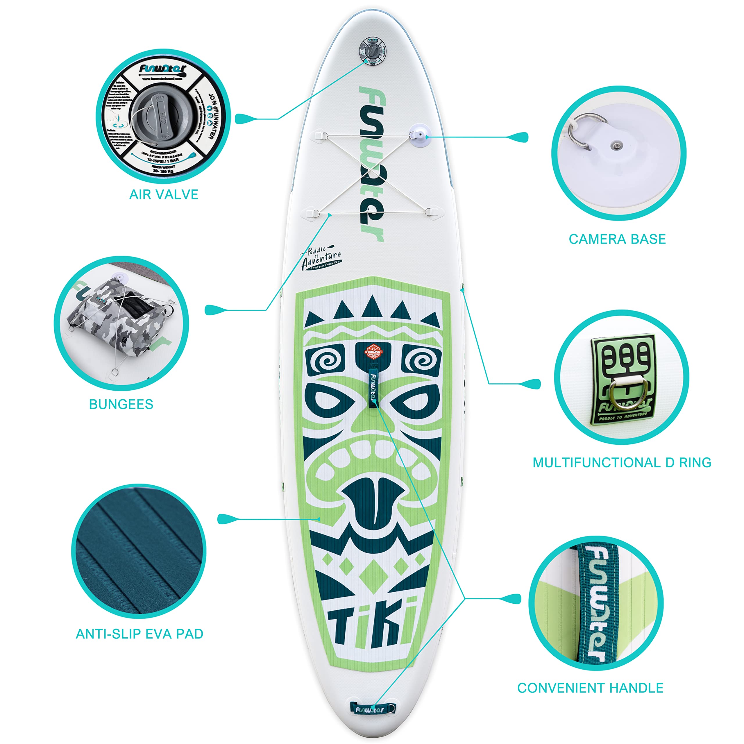 FunWater SUP Inflatable Stand UP Paddle Board 320x83x15cm Ultra-Light Everything Included ISUP, Adj Paddle, Pump, SUP Backpack, Leash, Waterproof Bag, Non Slip Deckpad Youth & Adult