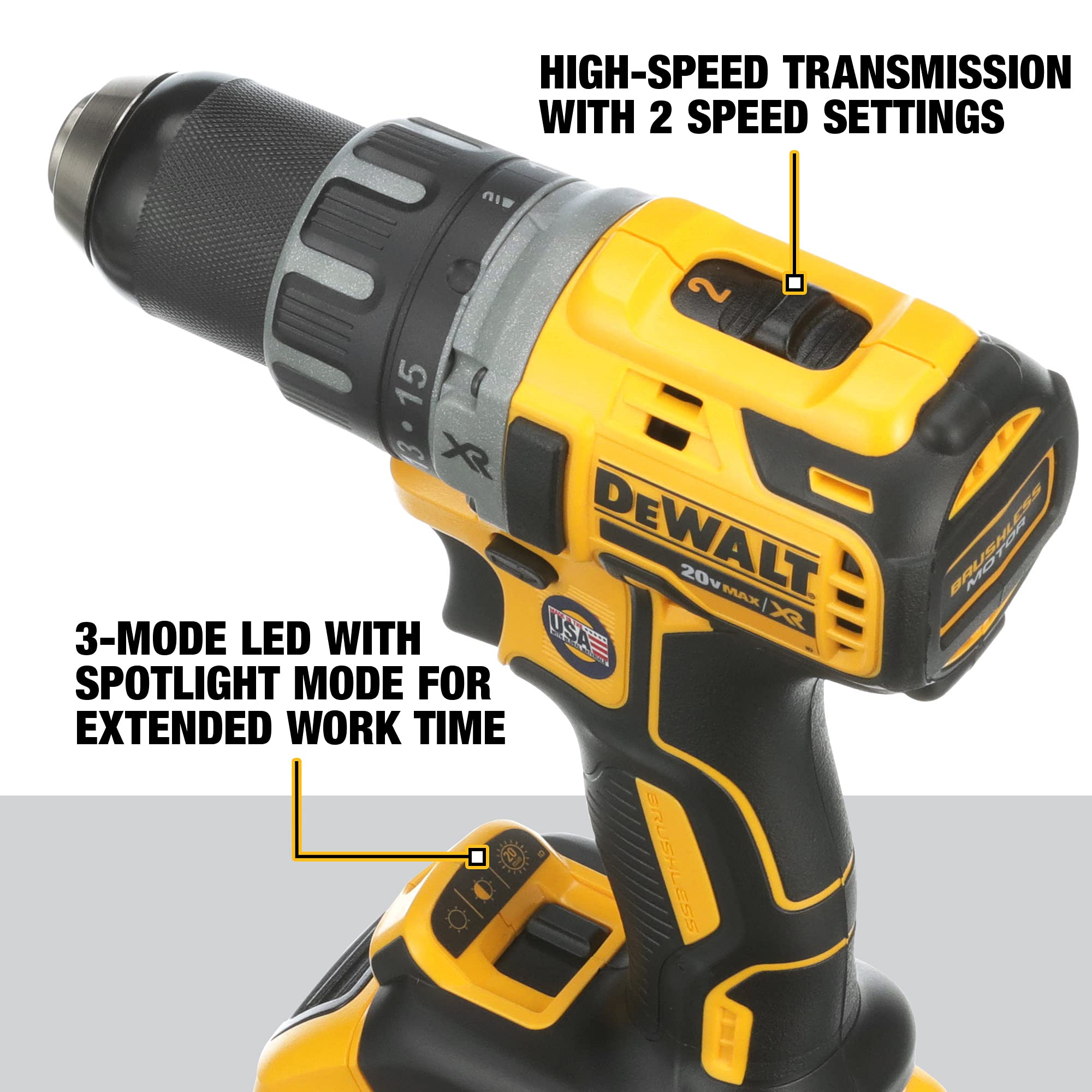 DEWALT 20V MAX Cordless Drill / Driver Kit, Brushless, 1/2-Inch (DCD791D2)
