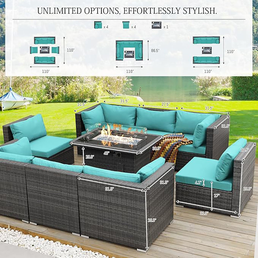 BULEXYARD Grey PE Wicker Patio Furniture Sectional Conversation Sofa Set