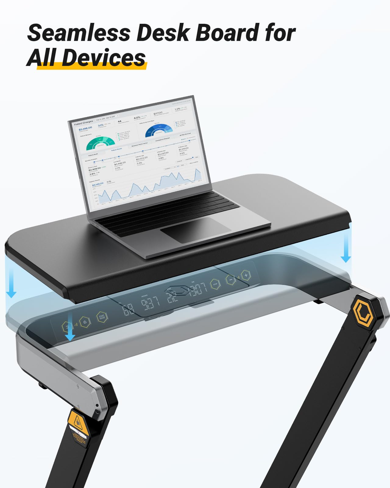 UREVO Treadmill with Desk, 3 in 1 Foldable Treadmill with Removable Desk, Install Free Under Desk Treadmill, 3HP Powerful Walking Treadmill for Office with Remote and 2s Folding