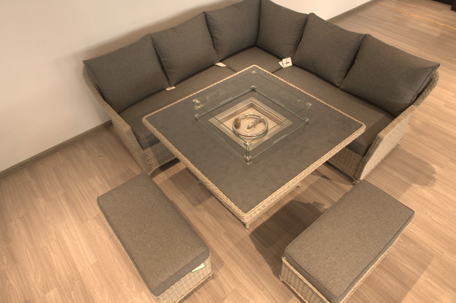 Rattan Corner Firepit Dining Patio Set 8 Seater