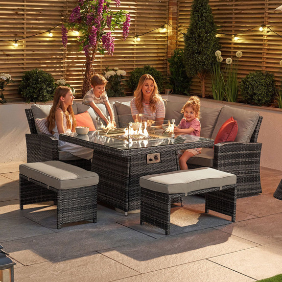 Compact Cambridge Casual Dining Corner Sofa Set with Firepit Table