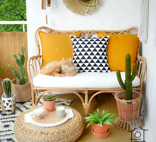 Rattan furniture bamboo sofa chair three-person small apartment outdoor balcony living room combination system IKEA home B&B table and chairs