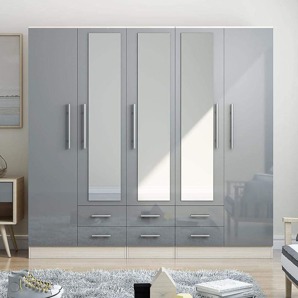Unique Furnishings GREY Gloss Large Wardrobe