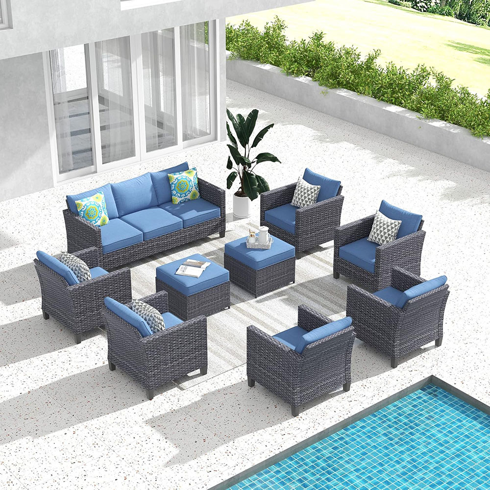 ovios Patio Furniture Set, Outdoor Wicker Rattan Sofa Couch with Chairs