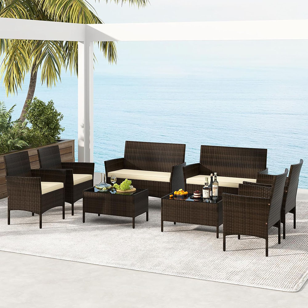 Tangkula 8-piece patio rattan reception set, outdoor wicker furniture set