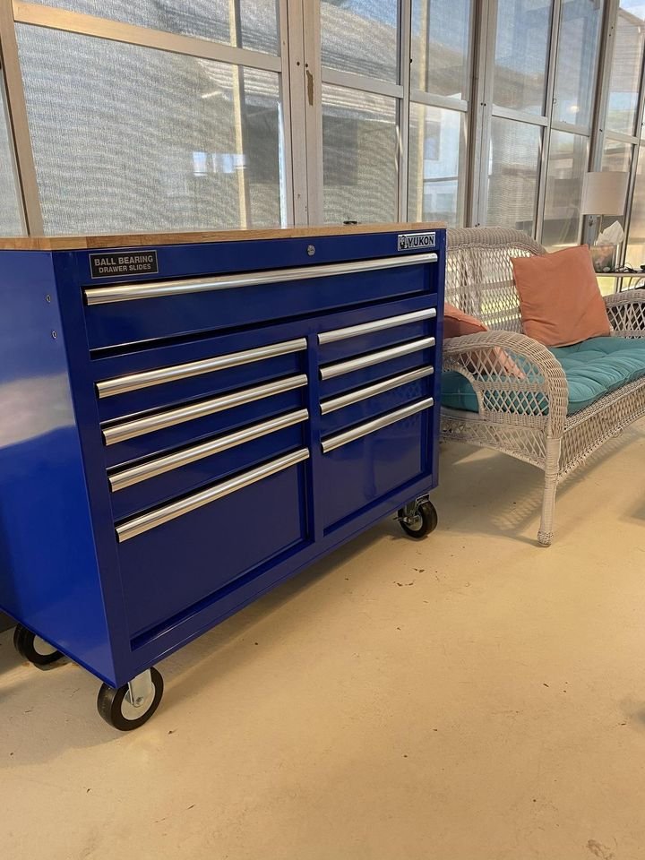 46 in. 9 Drawer Mobile Storage Cabinet with Solid Wood Top