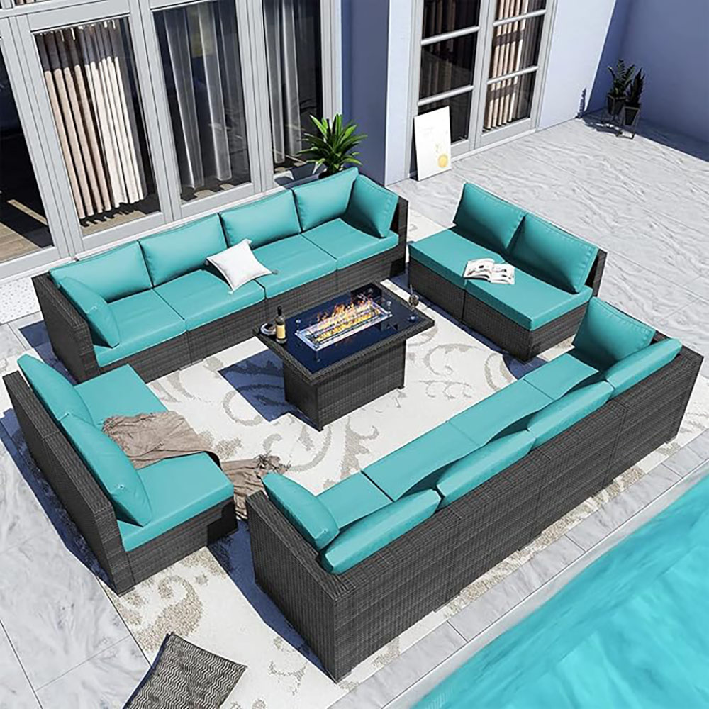 BULEXYARD Grey PE Wicker Patio Furniture Sectional Conversation Sofa Set