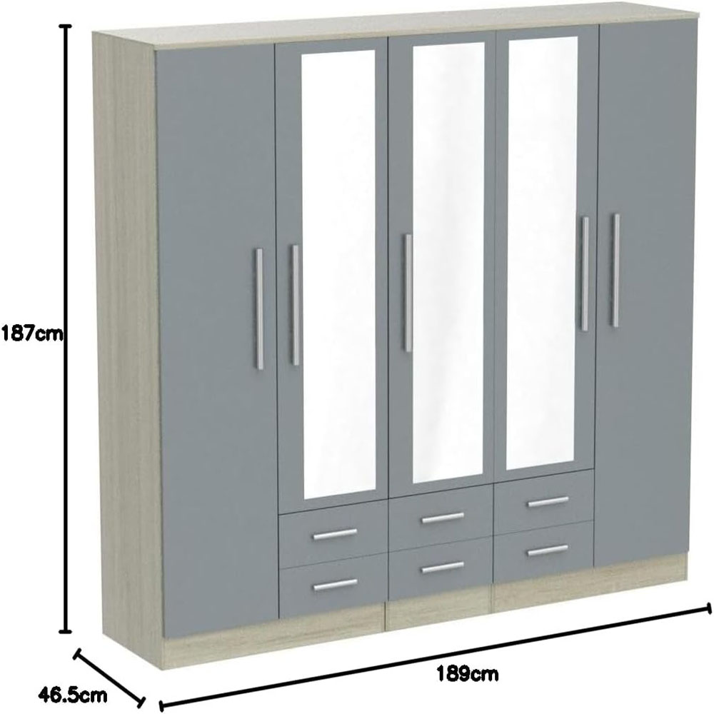Unique Furnishings GREY Gloss Large Wardrobe