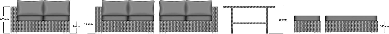 Ecosunny Rattan Garden Furniture Andrew 9 seaters Convertible Corner Sofa (288cm x 225cm x 81cm) Dining Table Set with Bench, Stool and Raincover, Flat pack - Mixed Grey Rattan and Light Grey Cushion