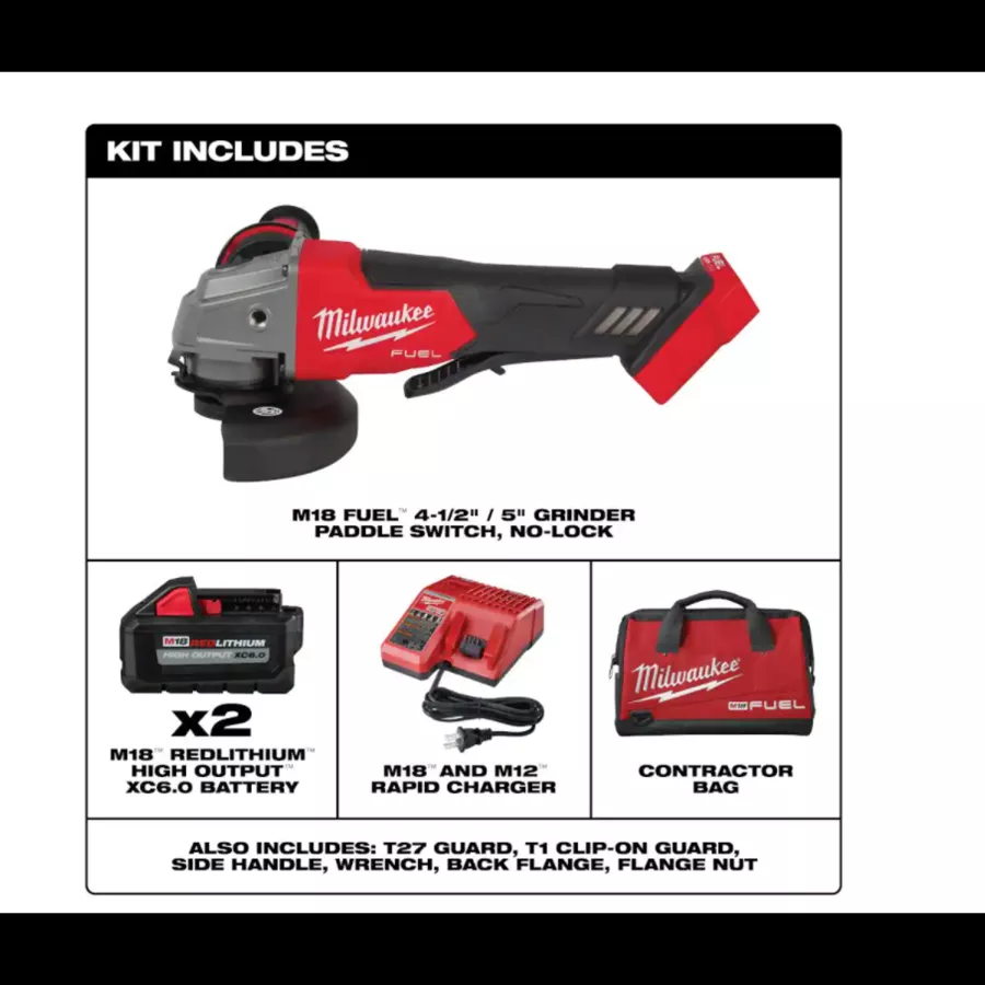 M18 FUEL 18-Volt Lithium-Ion Brushless Cordless 4-1/2 in. Grinder, Paddle Switch Kit with Two 6.0 Ah Batteries
