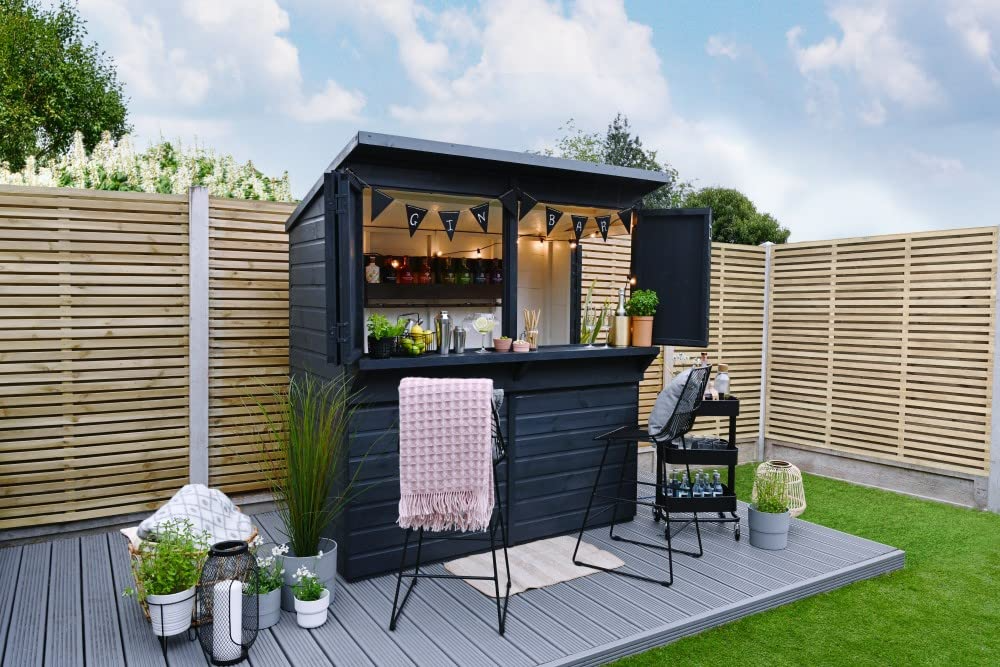 Outdoor Garden Bar, 6' x 3' Forest Wooden Shiplap Pent Garden Bar