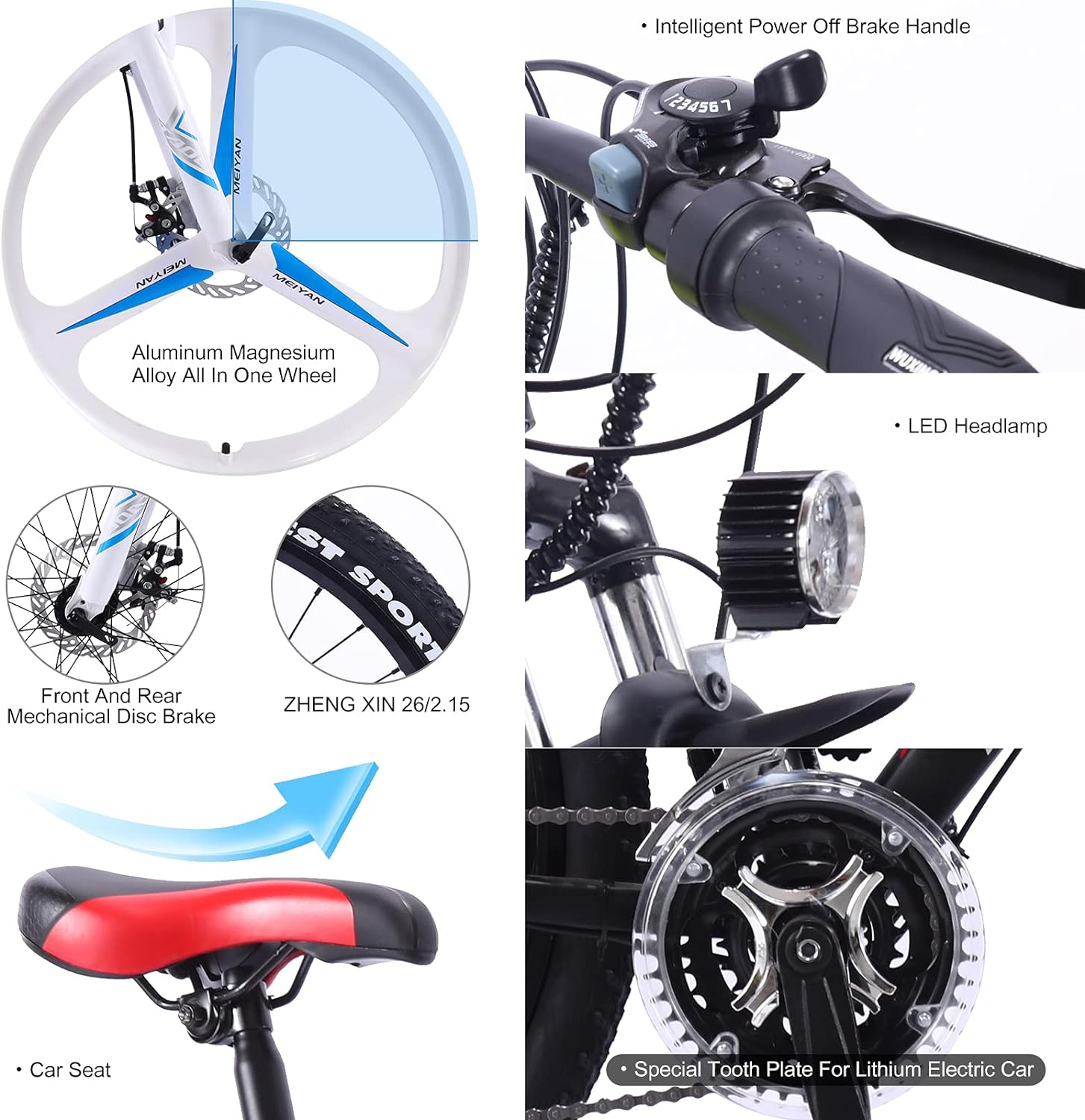 AKEZ 26, 250W All Terrain E-Bike, 36V 13Ah Removable Li-Ion Battery 21 Speed 25kmh (Blue)