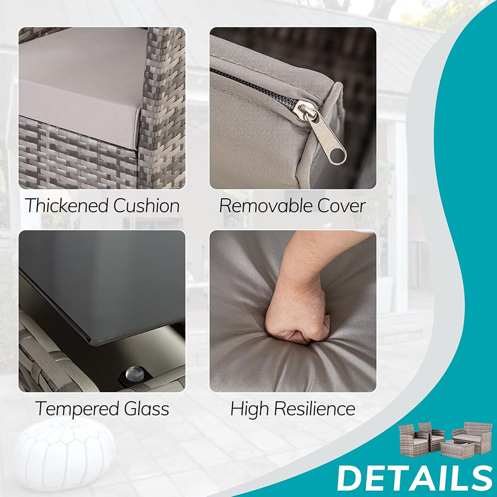 4 Piece Patio Furniture Set, Indoor/Outdoor Rattan Sectional Sofa Living Room Bistro Set