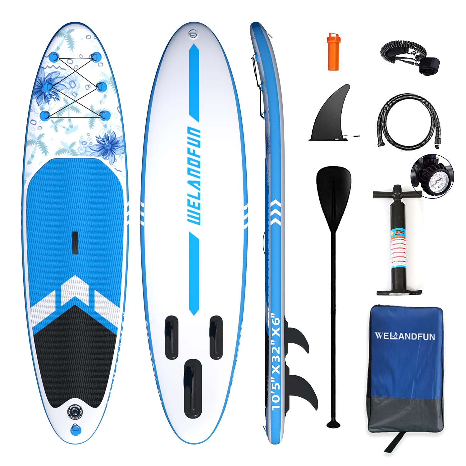 WelandFun Inflatable Stand Up Paddle Board 320x83x15cm Premium All Round SUP Paddle boards with Non-Slip Deck, Pump, Adj Paddle, Leash, Waterproof Backpack for Youth & Adult