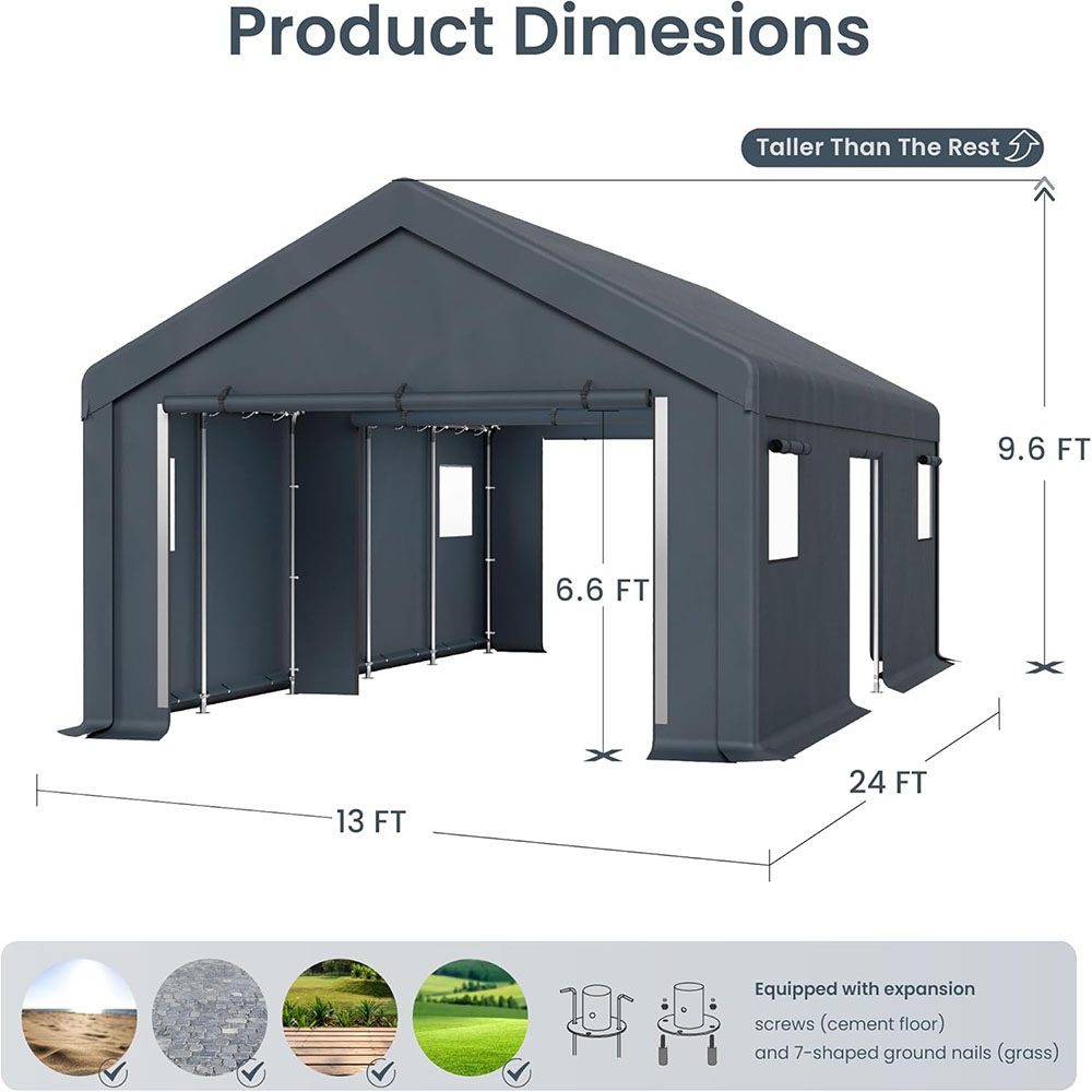 PHI VILLA 13'x24'x9.6' Outdoor Portable Storage Shed Garage with Roll-Up Zipper Door and Vent Carport