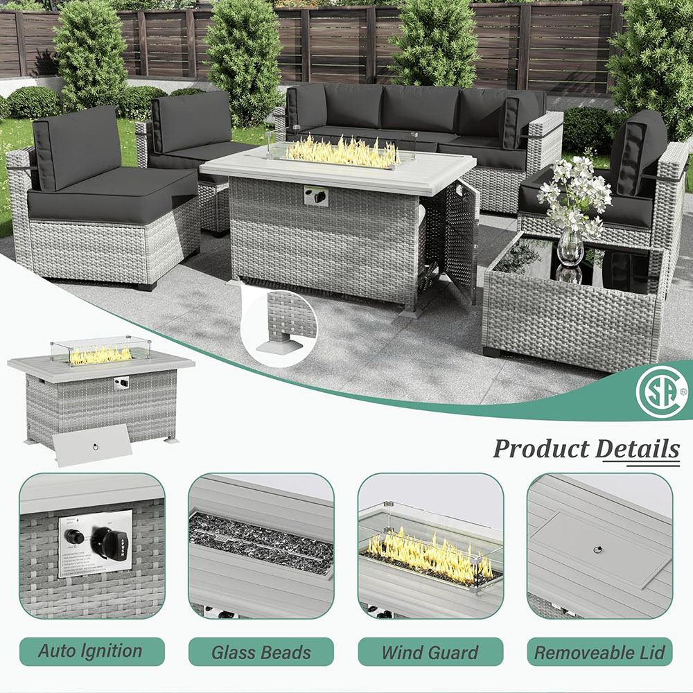 8-Piece Patio Furniture Set With Fire Pit Table, With 5