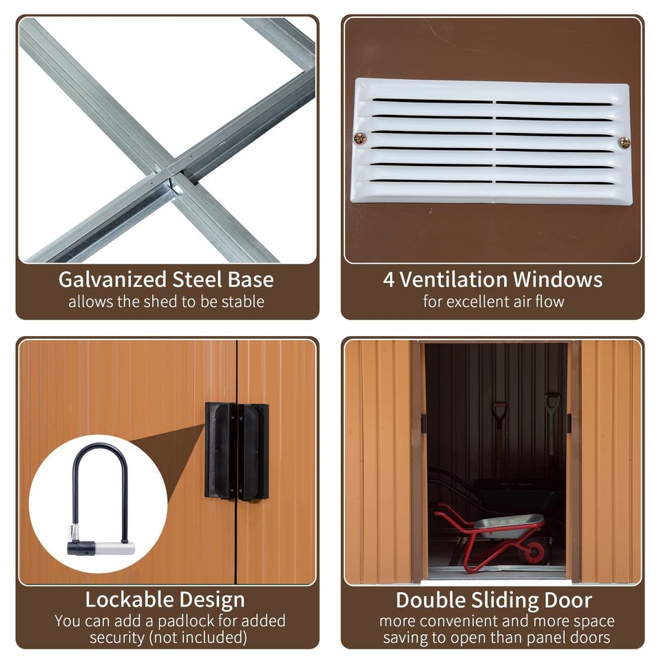 【Storage Shed】9.1' x 6.4' x 6.3' Outdoor garden storage shed Metal tool storage double doors