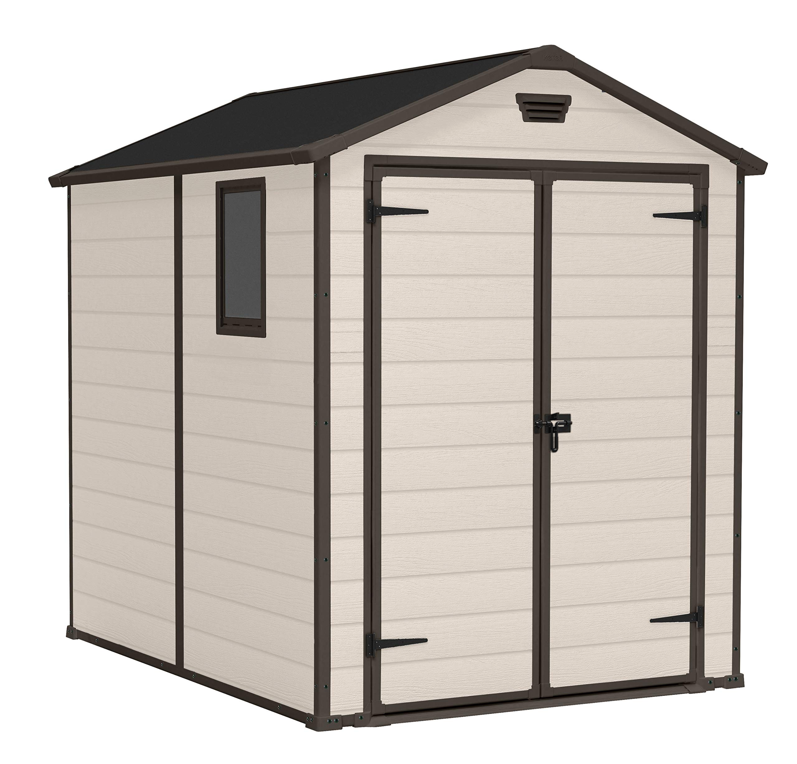6x8 ft Keter Manor Outdoor Garden Storage Shed, Beige