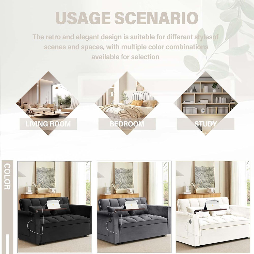 Convertible Sofa Bed,3-in-1 Velvet Sleeper Couch Pull-Out Bed