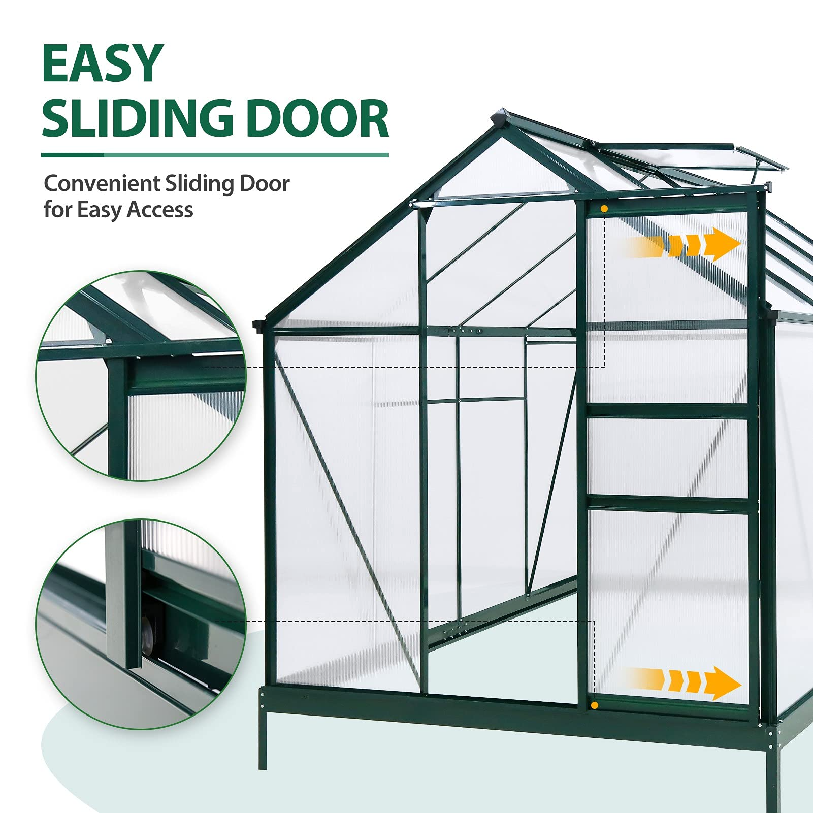6' x 8' x 7' Outdoor Walk-in Hobby Greenhouse with Sliding Door & Ventilation Window