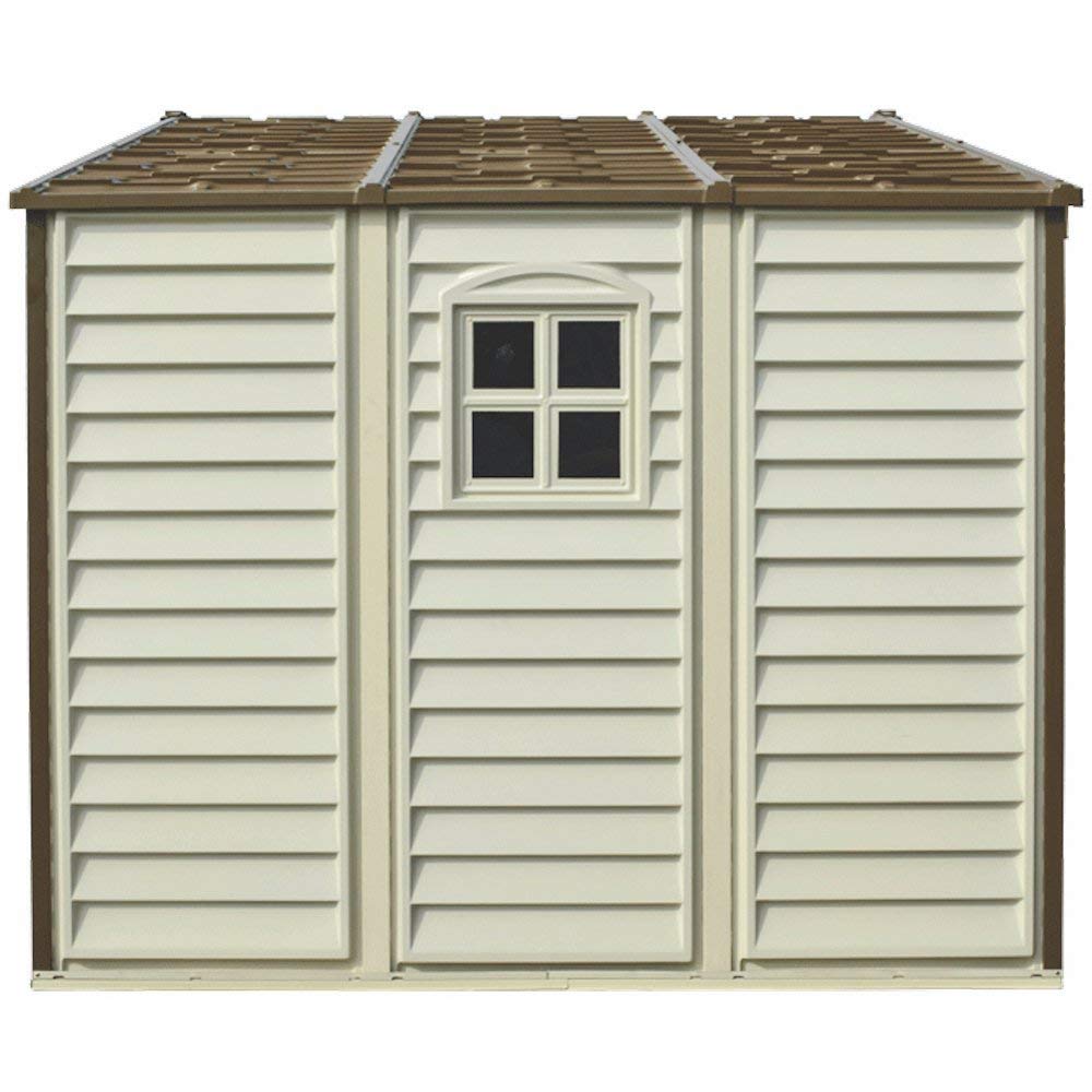 【Storage Shed】10x8 Feet V2 Wood Side Vinyl Shed - Ivory/Brown