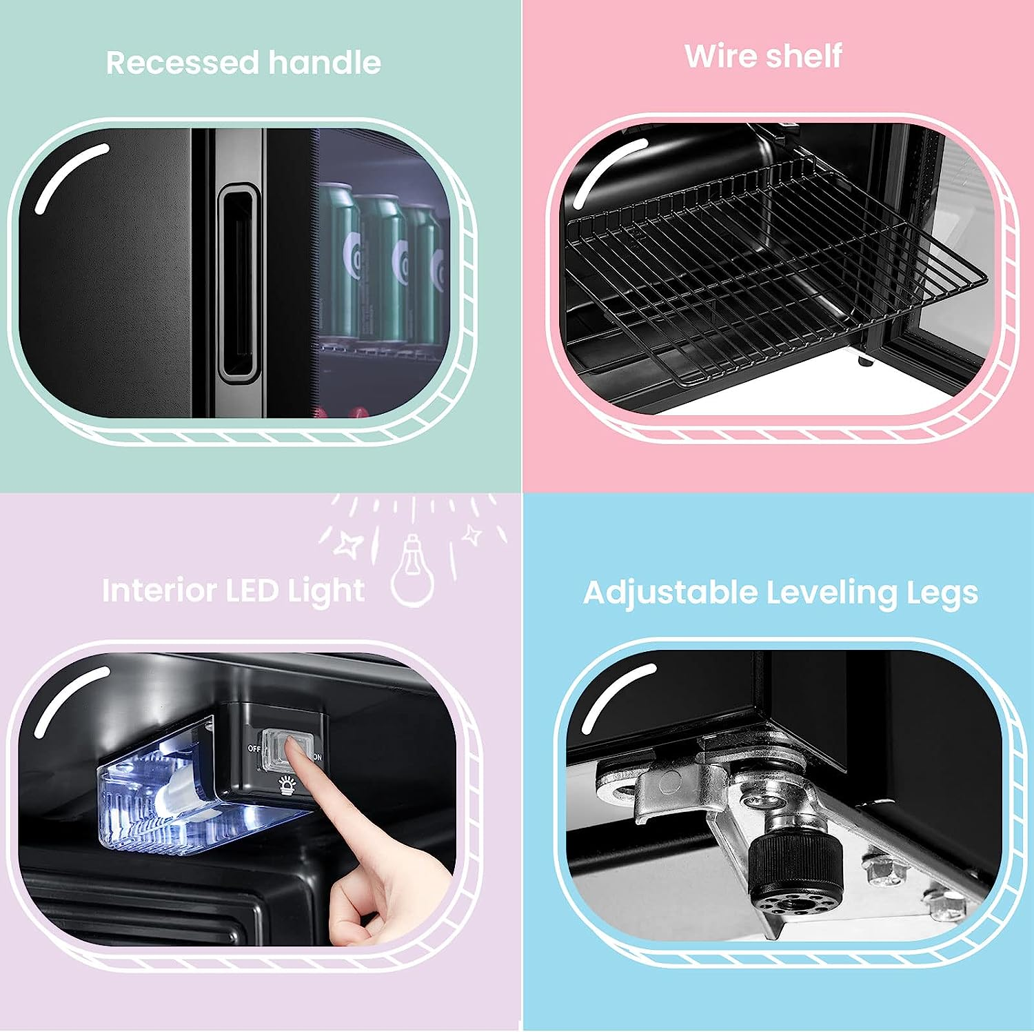 COMFEE' RCZ96BG1(E) Under Counter Beer Fridge, 93L Beverages & Drinks Fridge, LED Light, Removable Shelves, Economic Energy [En